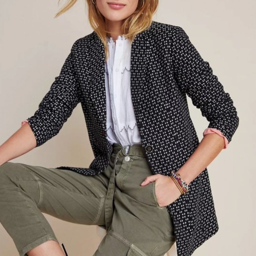 ANTHROPOLOGIE Filipa Textured Black & White Blazer M